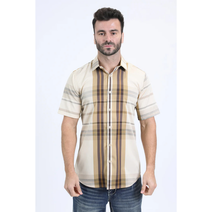Platini Men’s Plaid Short Shirt - Beige