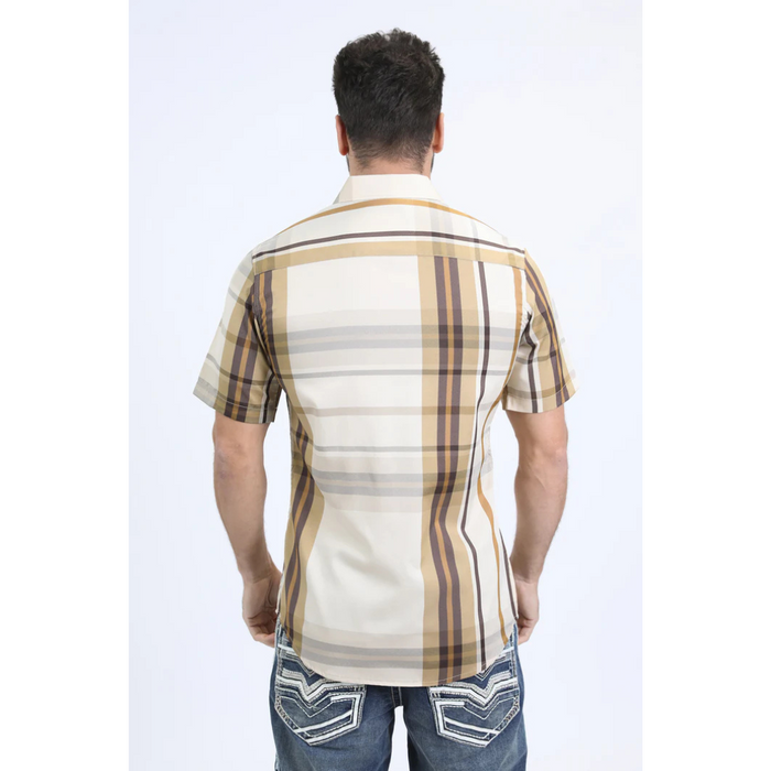 Platini Men’s Plaid Short Shirt - Beige