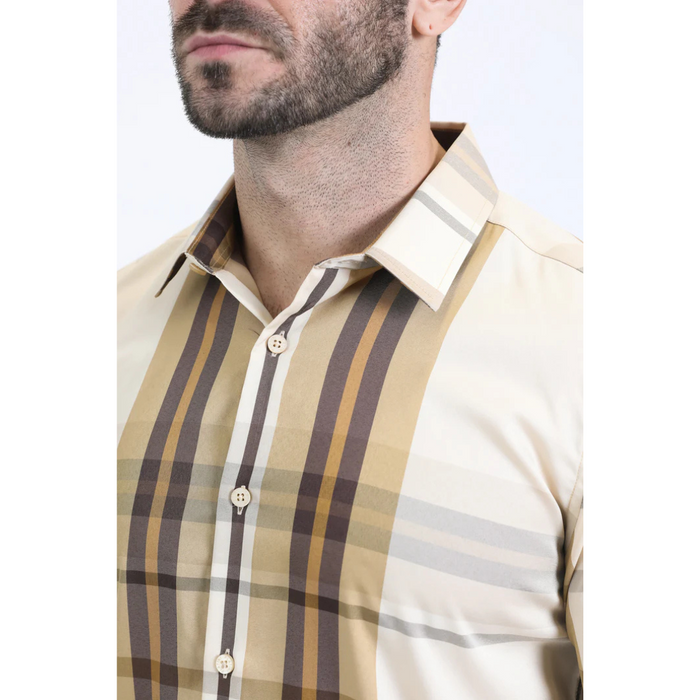 Platini Men’s Plaid Short Shirt - Beige