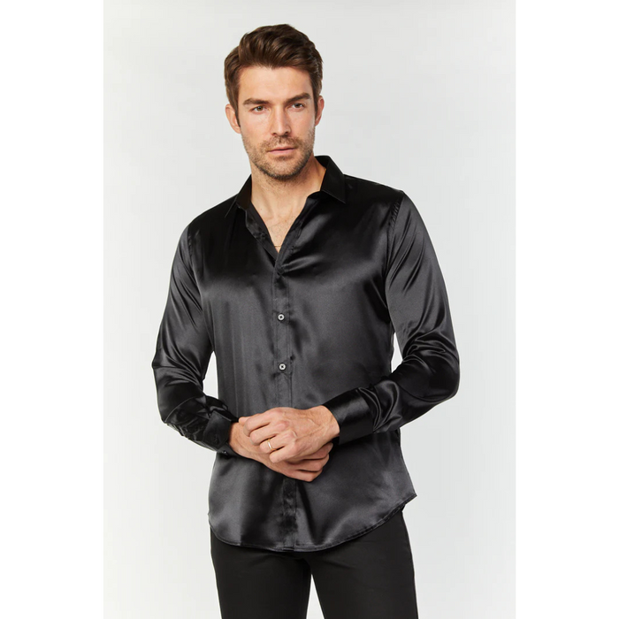 Platini Men's Satin Black Dress Shirt
