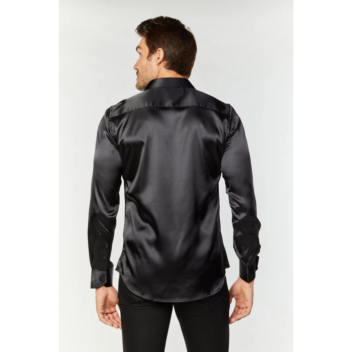 Platini Men's Satin Black Dress Shirt