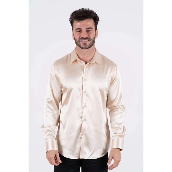 Platini Men's Satin Cream Dress Shirt