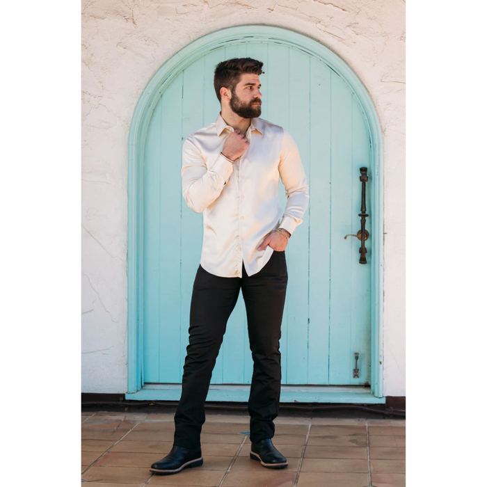 Platini Men's Satin Cream Dress Shirt
