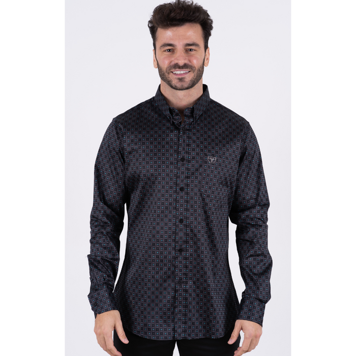 Platini Men’s Satinated Cotton Stretch Casual Western Print Shirt