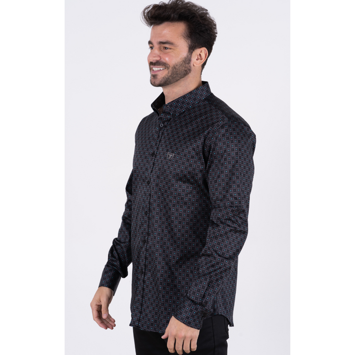 Platini Men’s Satinated Cotton Stretch Casual Western Print Shirt