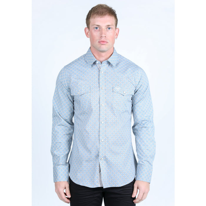 Platini Men's Western Modern Fit Shirt- Lt. Blue
