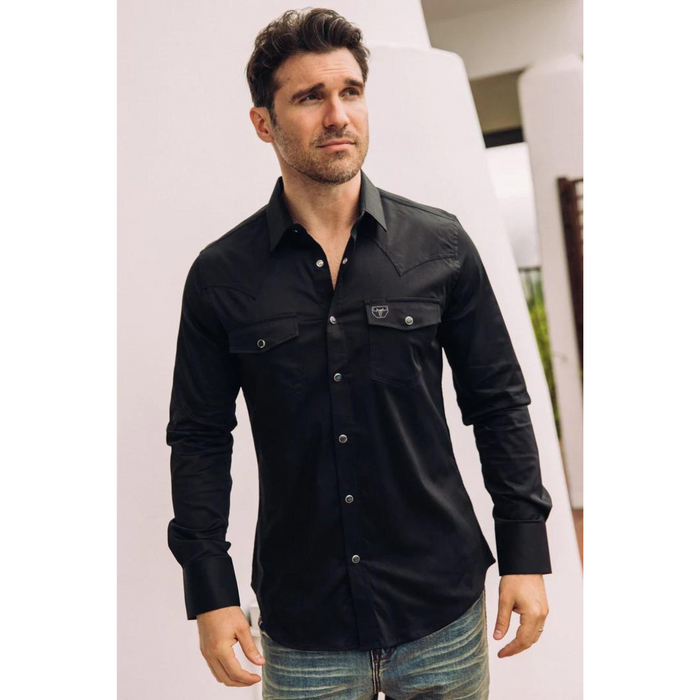 Platini Men's Western Snap Solid Black Dress Shirt