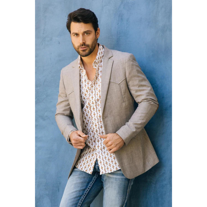 Platini Men's Western Sport Coat w/ Elbow Patch - Heather Beige