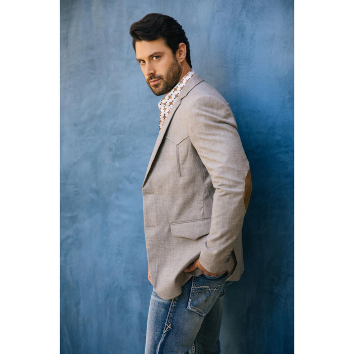 Platini Men's Western Sport Coat w/ Elbow Patch - Heather Beige