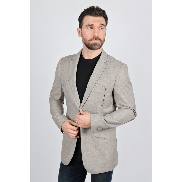 Platini Men's Western Sport Coat w/ Elbow Patch - Heather Beige