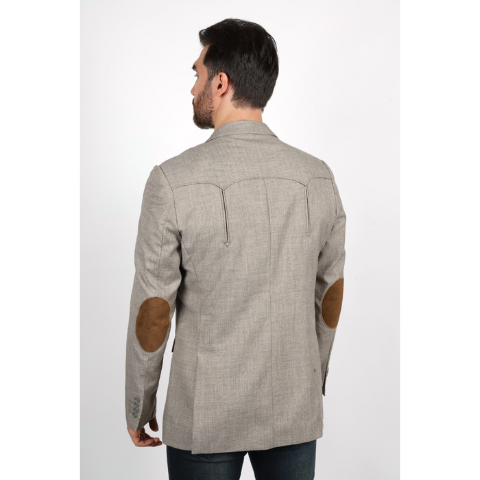 Platini Men's Western Sport Coat w/ Elbow Patch - Heather Beige