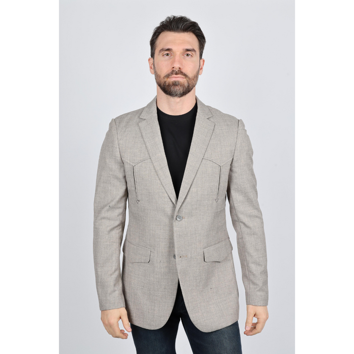 Platini Men's Western Sport Coat w/ Elbow Patch - Heather Beige