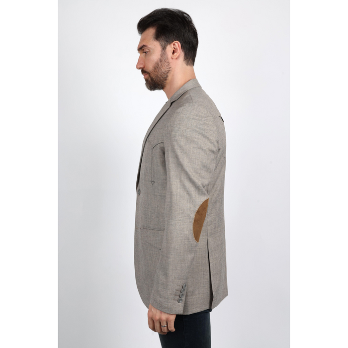 Platini Men's Western Sport Coat w/ Elbow Patch - Heather Beige