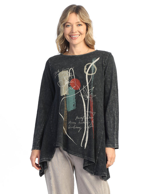 "Poem" Mineral Washed Asymmetric Hem Cotton Slub Top - M119-2024