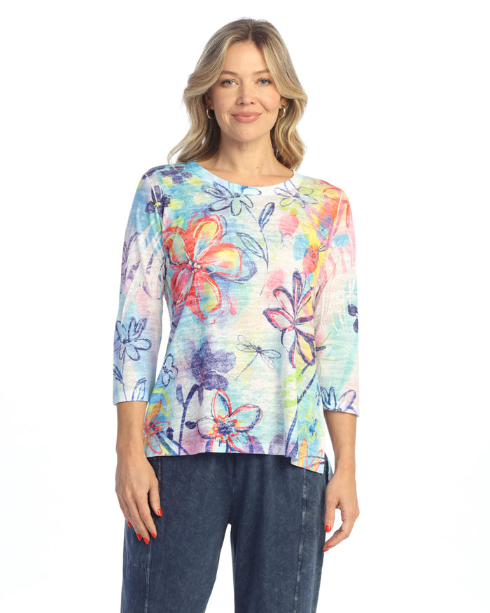 "Poetic" Abstract Print Burnout Top - 44-2079 - Size 3X