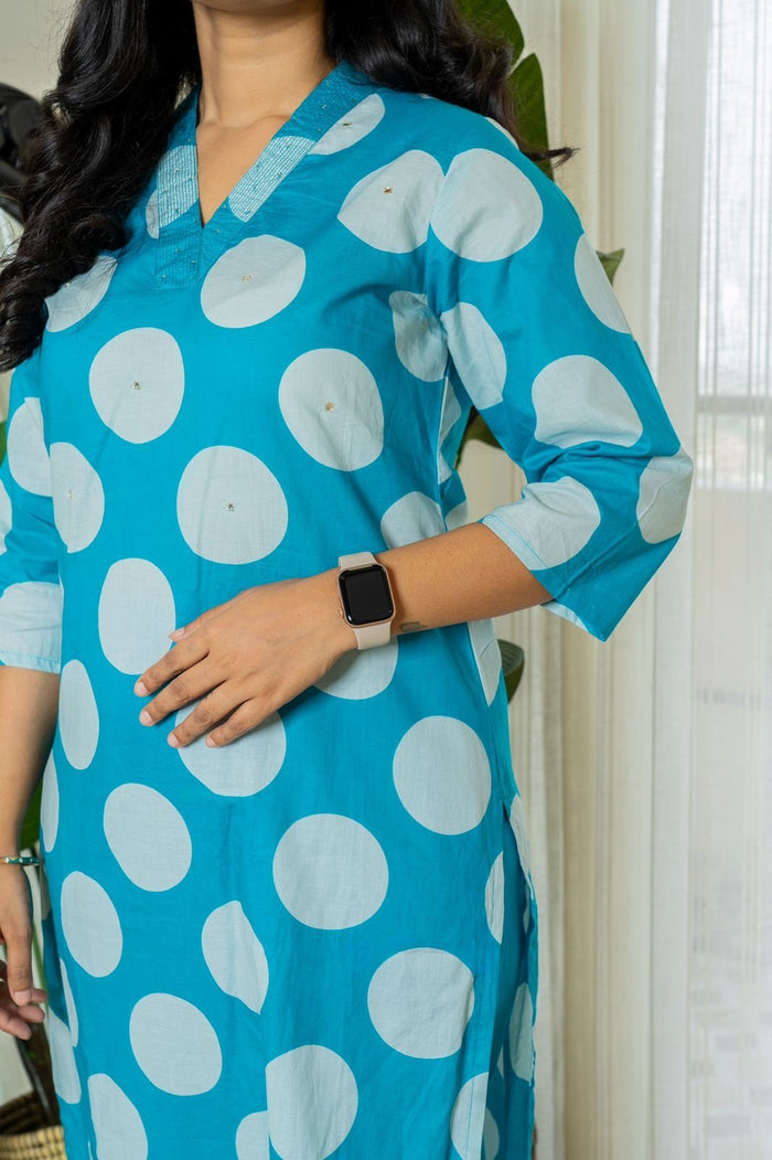 Polka Dot Cotton Pant Set- Light Blue