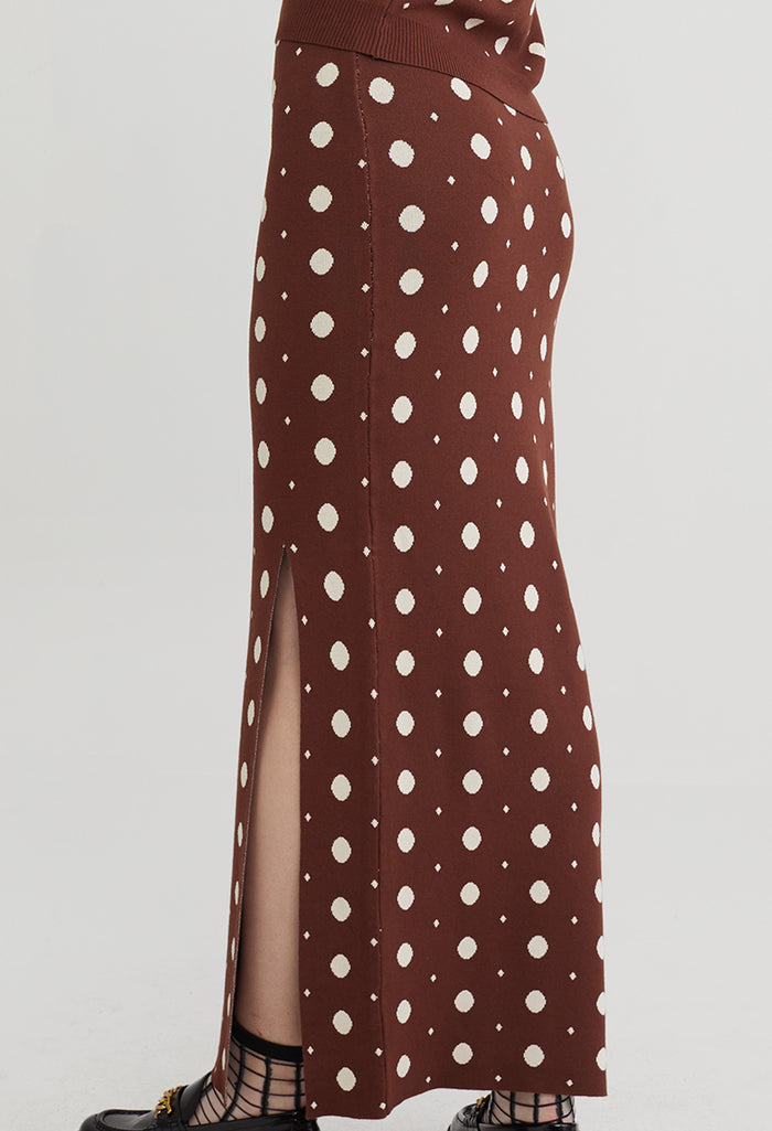 Polka Dot Knit Slit Skirt