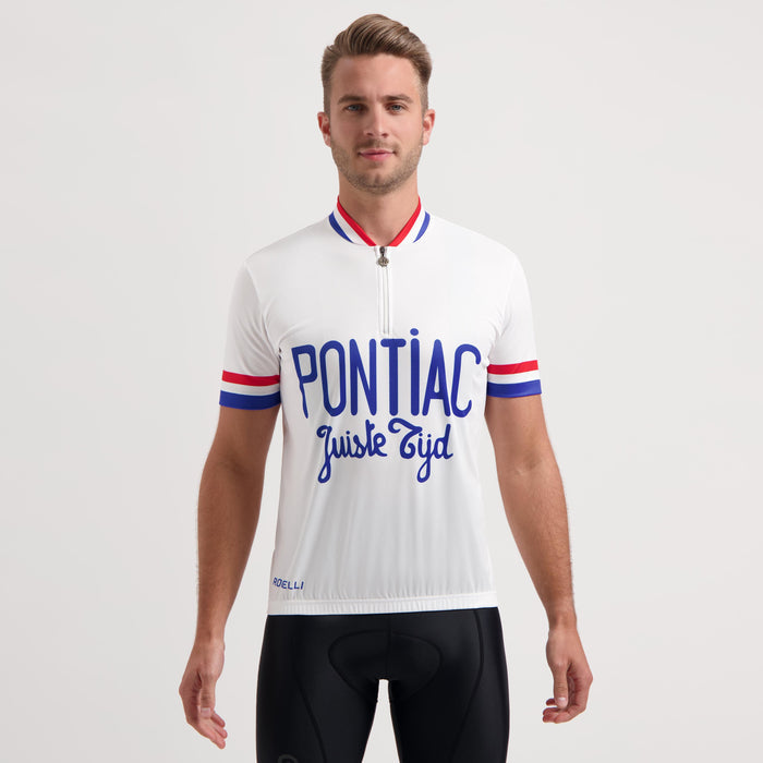 Rogelli Pontiac fietsshirt heren wit korte mouw gedragen voorkant.