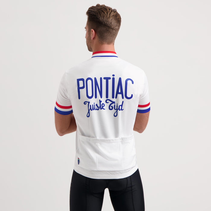 Rogelli Pontiac fietsshirt heren wit korte mouw gedragen achterkant.