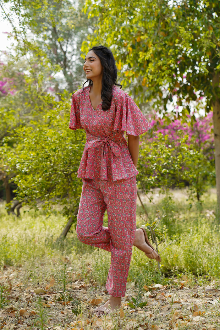 Poppy Love on Pink Cotton Loungewear Top Set