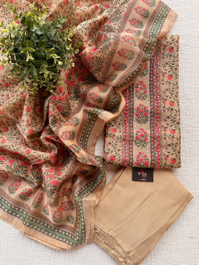 Printed chanderi suit material