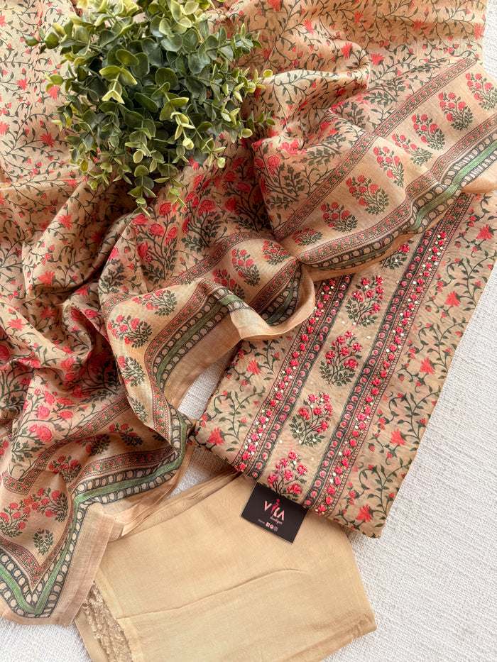 Printed chanderi suit material