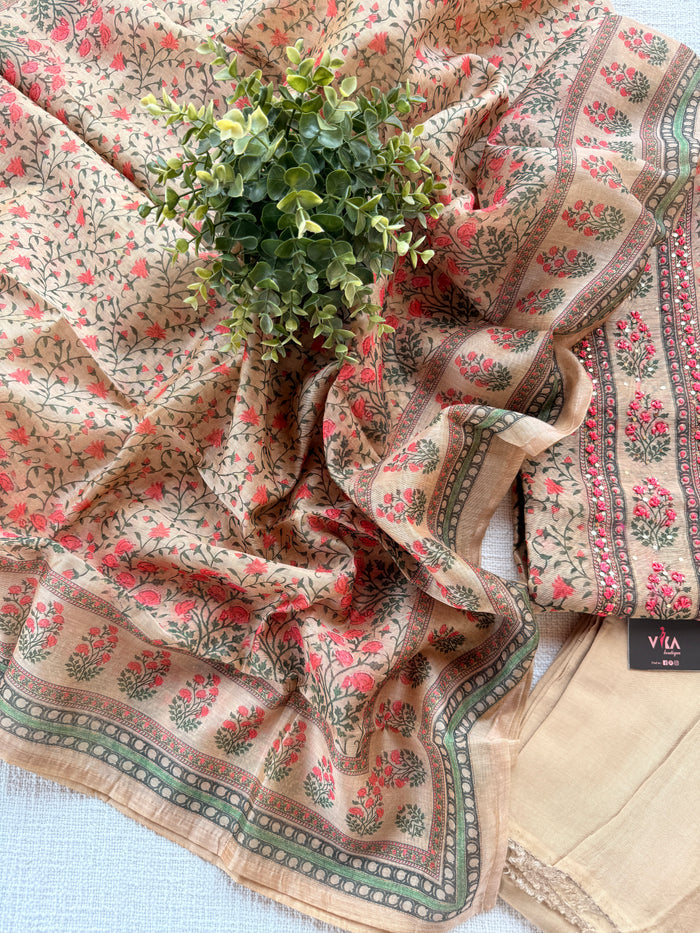 Printed chanderi suit material