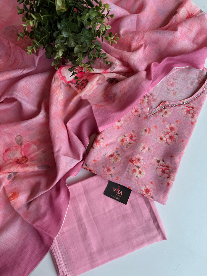 Printed linen cotton salwar suit material
