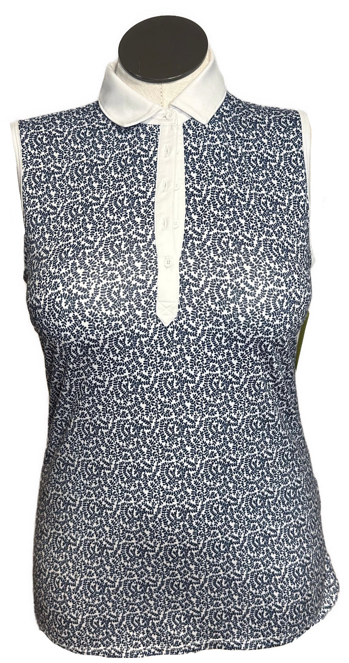 Puma Women's White & Navy Vine Patterned Sleeveless Golf Top Size M