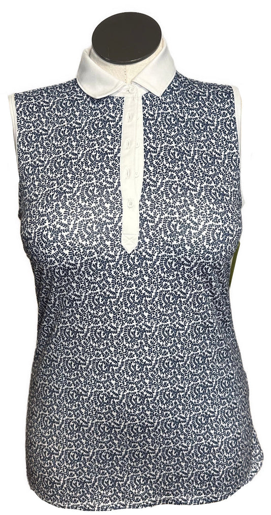 Puma Women's White & Navy Vine Patterned Sleeveless Golf Top Size M