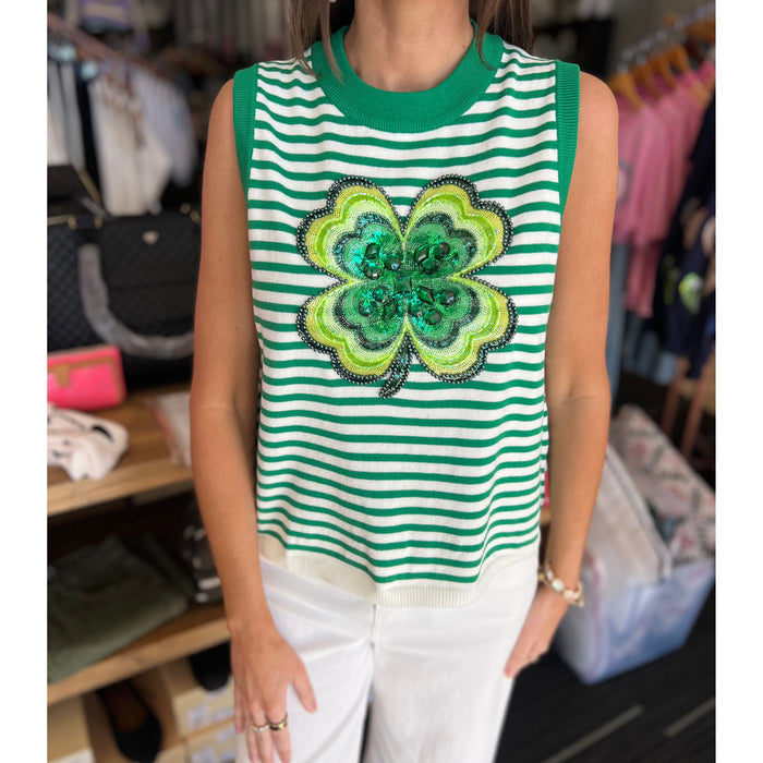 Queen of Sparkles -  Striped Shamrock Tank Top 26550 - Green - SALE