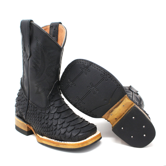 Ranchers Boys Square Toe Imitation Python Cowboy Boot