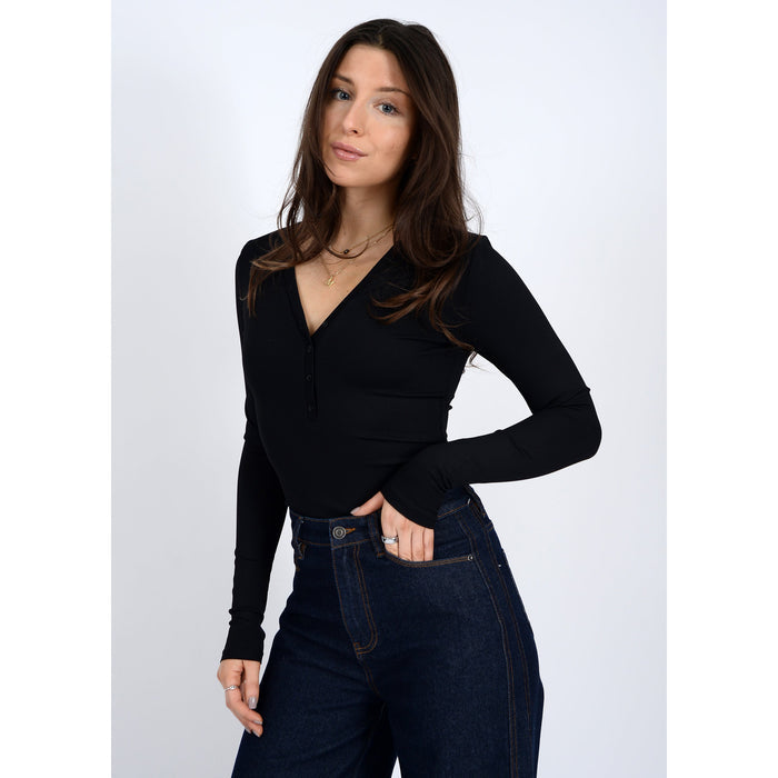 RDI - Helena, Ribbed Henley Top 087 - Black