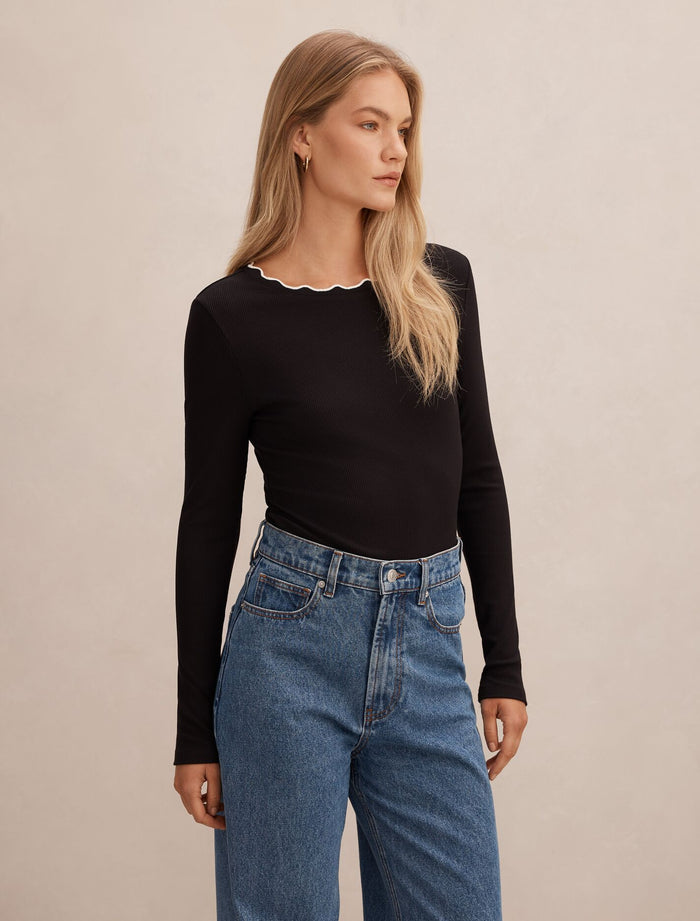 Rebecca Scallop Long Sleeve Top Forever New