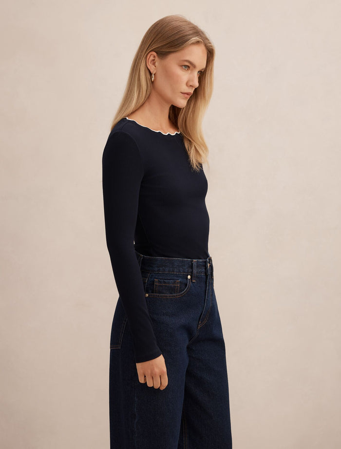 Rebecca Scallop Long Sleeve Top Forever New