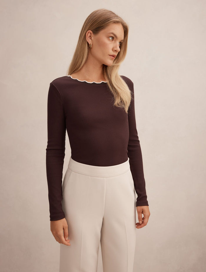 Rebecca Scallop Long Sleeve Top Forever New