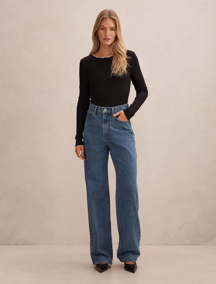 Rebecca Scallop Long Sleeve Top Forever New