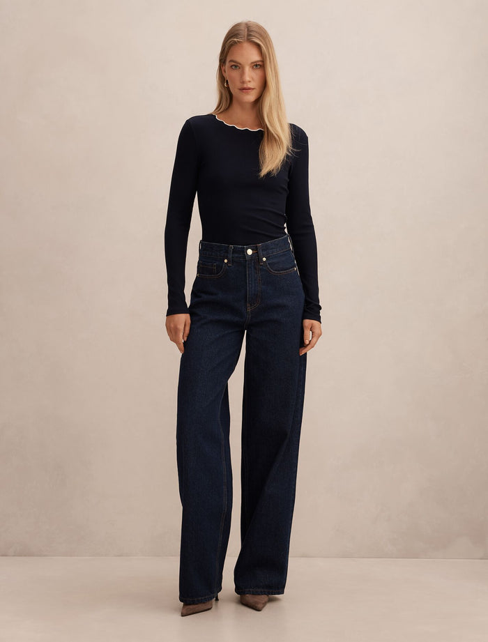 Rebecca Scallop Long Sleeve Top Forever New