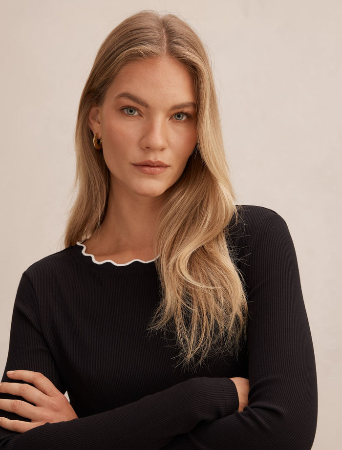 Rebecca Scallop Long Sleeve Top Forever New
