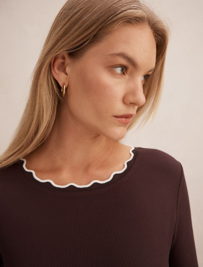 Rebecca Scallop Long Sleeve Top Forever New