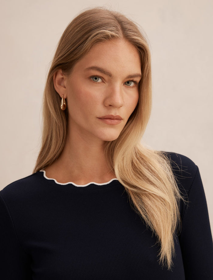Rebecca Scallop Long Sleeve Top Forever New