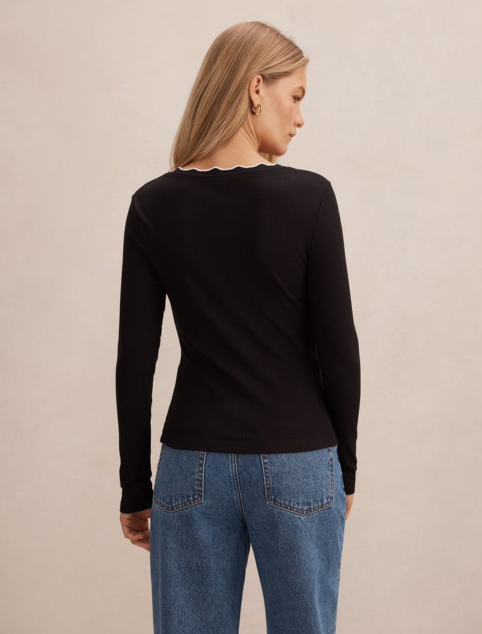 Rebecca Scallop Long Sleeve Top Forever New