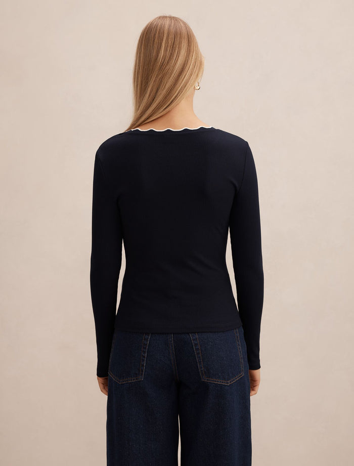 Rebecca Scallop Long Sleeve Top Forever New