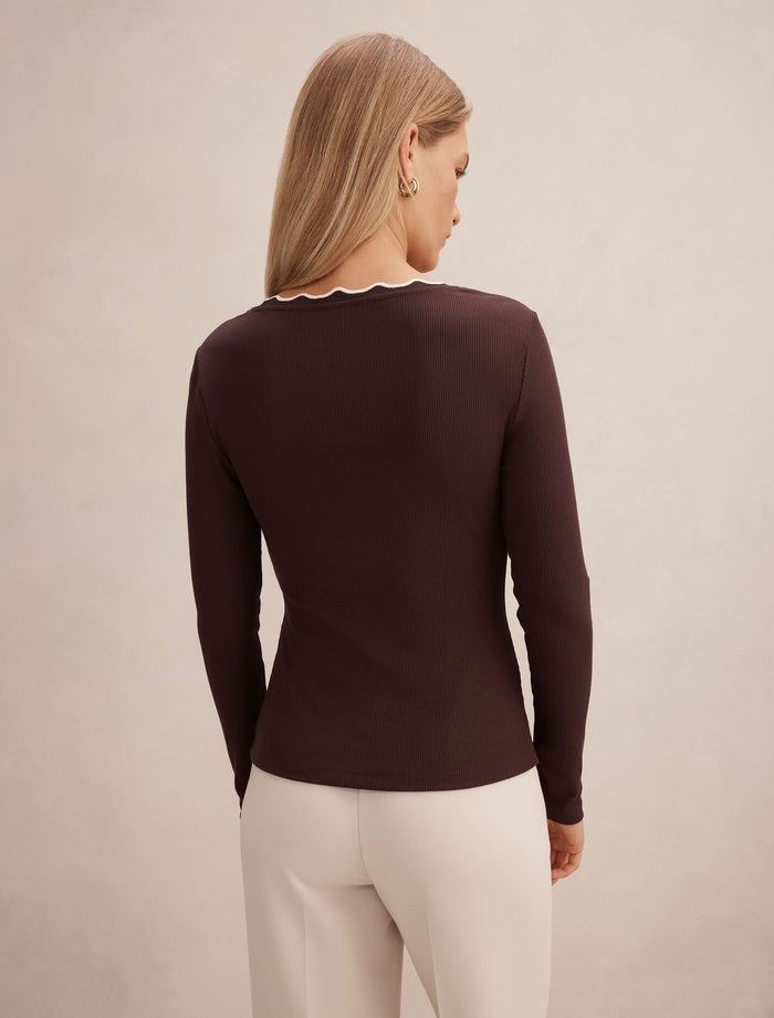 Rebecca Scallop Long Sleeve Top Forever New