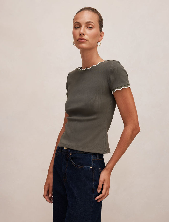 Rebecca Scallop Trim T-Shirt Forever New