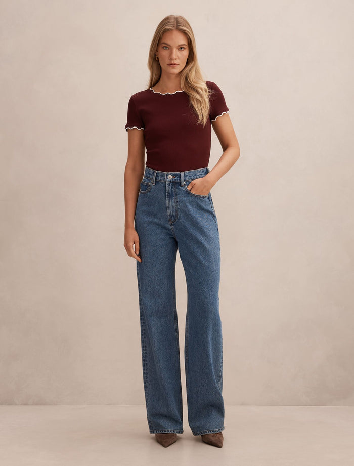 Rebecca Scallop Trim T-Shirt Forever New