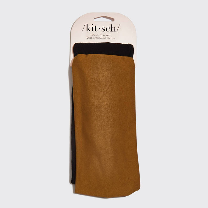 Recycled Fabric Wide Headbands | Black & Camel | 2 pc