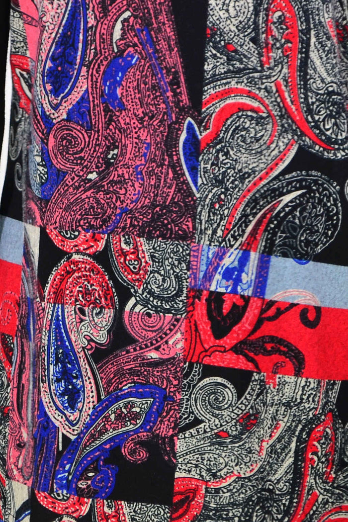Red Blue Paisley Print Cowl Neck Tunic Top