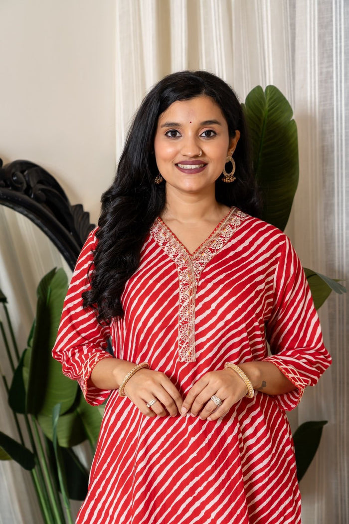 Red Leheriya Cotton Suit Set