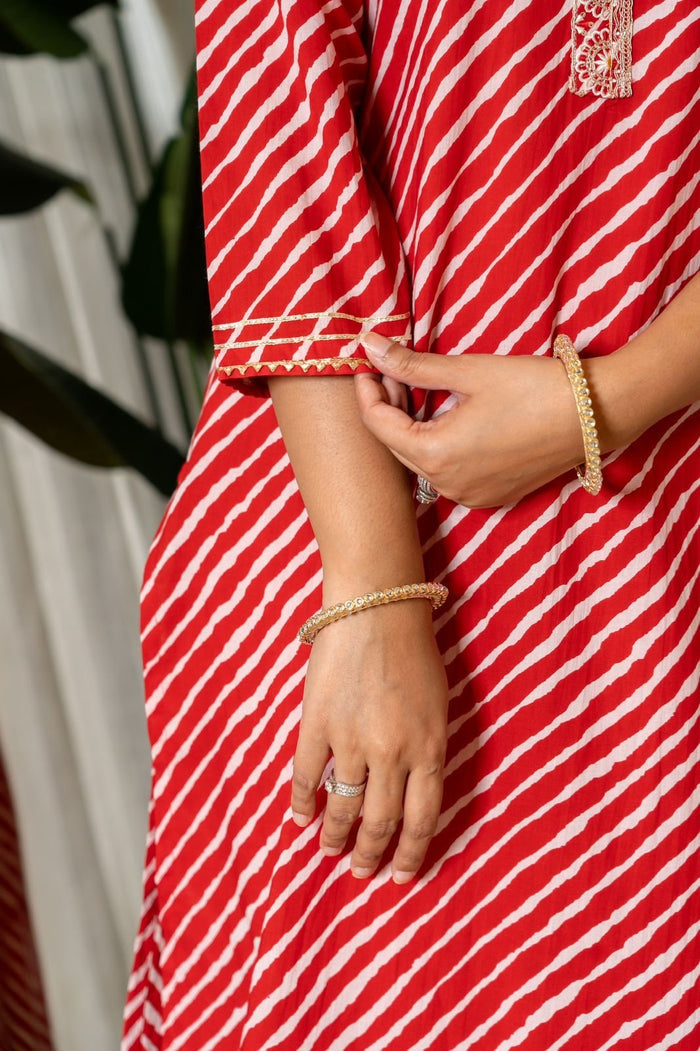 Red Leheriya Cotton Suit Set
